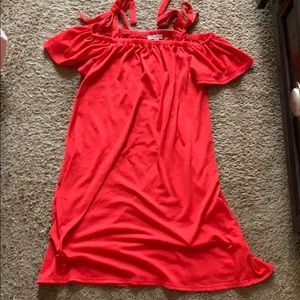 Red off shoulder shorter dress